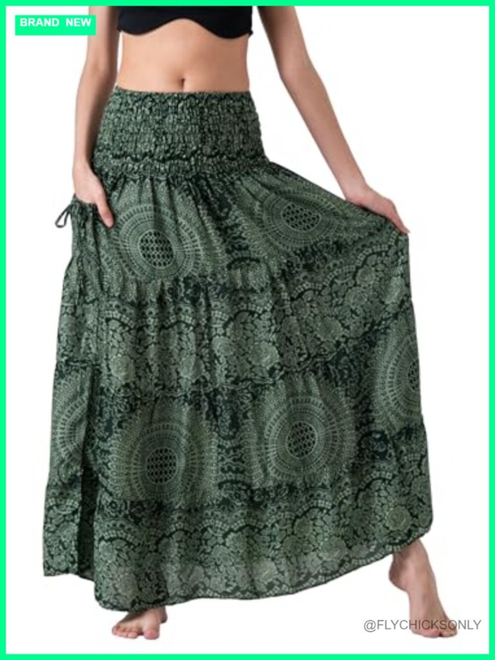 Rayon Tiered Maxi Boho Skirt with Pockets